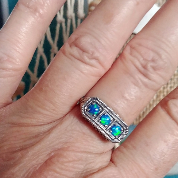 1CT Blue Fire Opal 925 Sterling Silver Art Nouveau - Picture 5 of 5